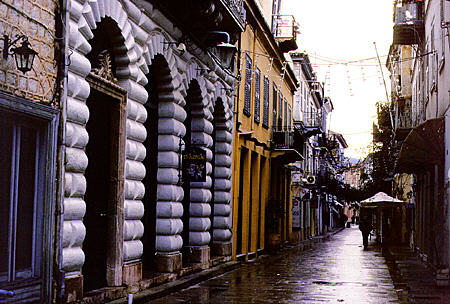 Street of main square in Nafplion on the Peloponnese. Greece.