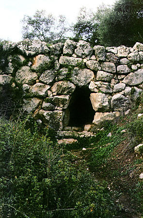 Ancient Mycenaean bridge near Ligourio east of Nafplion built before invention of Roman arch. Greece.