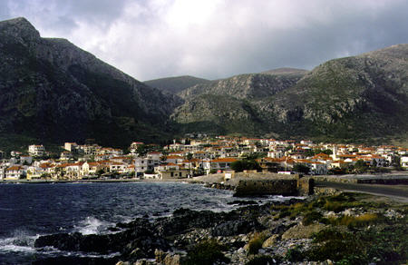 Monemvasia, a resort town opposite a fortified site. Greece.