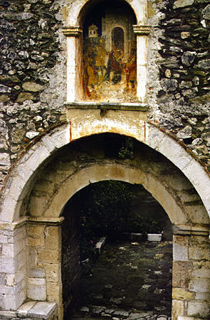 Doorway of Mitropolis church in Mistra. Greece.
