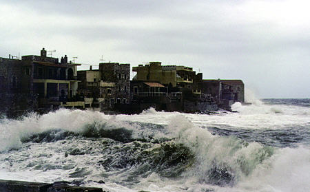 Waves in Gerolimenas on the Mani Peninsula. Greece.
