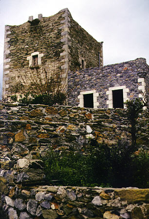 House with old and new towers in Vathia on Mani Peninsula. Greece.