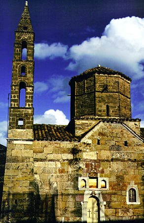 Byzantine Agios Spyridon built in 13th century in Kardamili, Messiniakos Bay. Greece.
