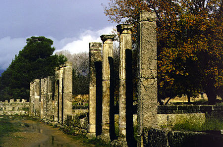 Palaistra columns in Olympia. Greece.