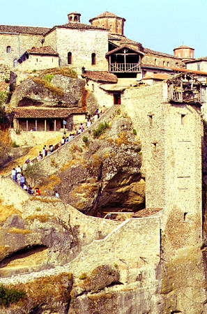 Though this Meteora monastery is accessed by stair, pilgrims once had to be raised up the cliff in a basket to enter others. Greece.