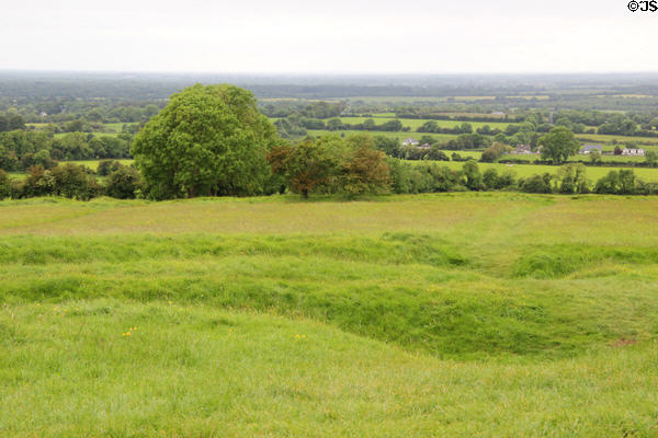 View from Hill of Tara with ancient trenches in foreground. Ireland.