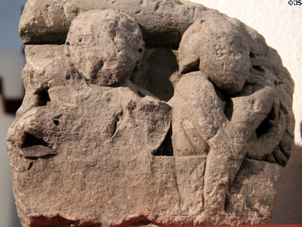 Stone figure carving (13thC) at Old Mellifont Abbey museum. Ireland.