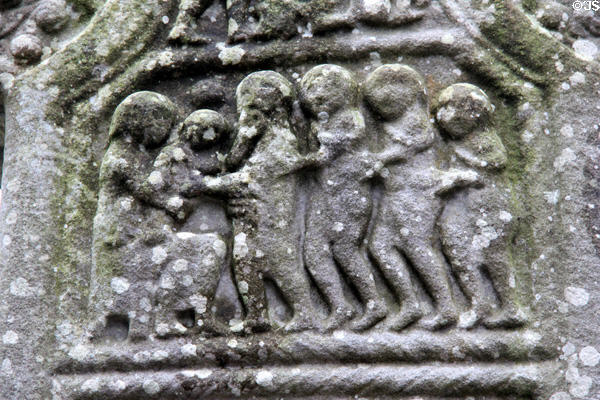 Adoration of Magi on Muiredach's high cross at Monasterboice. Ireland.