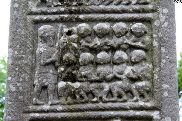 Moses striking the Rock on Muiredach's high cross at Monasterboice. Ireland.