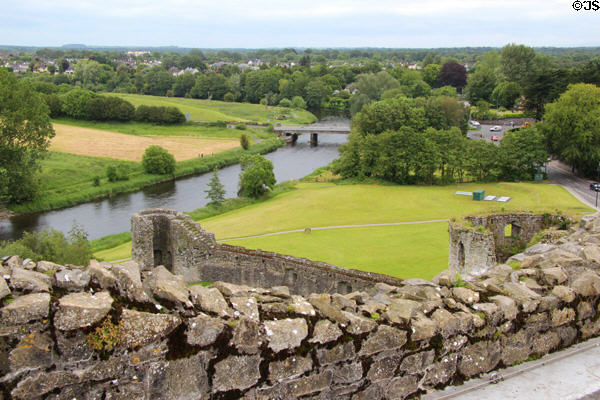 River Boyne seen over walls of Trim Castle. Trim, Ireland.