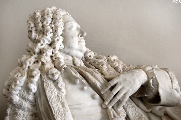 Upper torso detail of William Conolly memorial sculpture (1729) by Thomas Carter at Castletown House. Ireland.