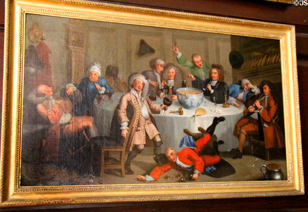 Group around punch bowl painting at Castletown House. Ireland.