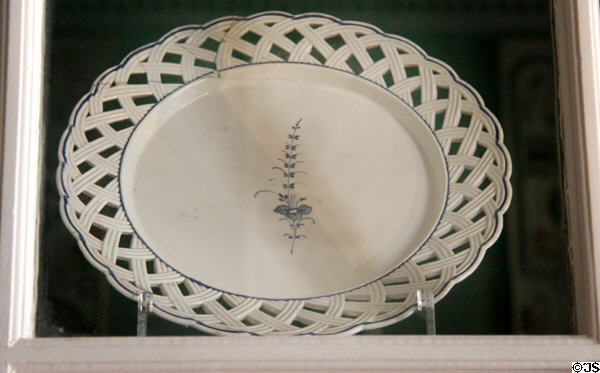 China plate with plant sprig in Boudoir at Castletown House. Ireland.
