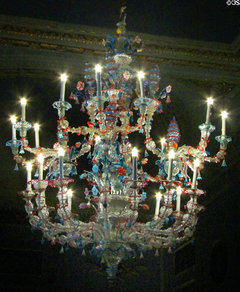Murano colored-glass chandelier (c1775) from Venice in Long Gallery at Castletown House. Ireland.