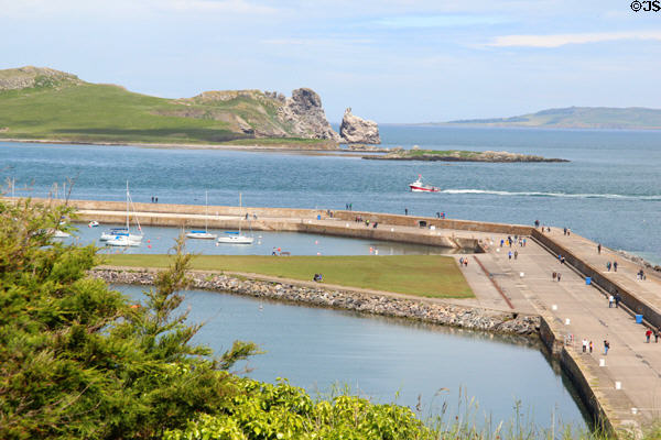 View of Howth harbor entrance from Martello Tower. Howth, Ireland.