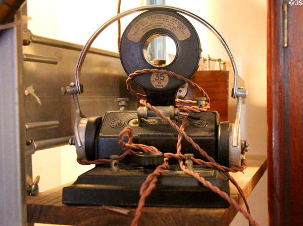 Vintage BBC cats whisker crystal radio set with headphones by Brownie Wireless Co. at Hurdy Gurdy Museum of Vintage Radio. Howth, Ireland.