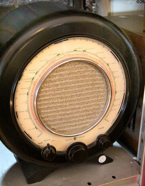 Round Ekco Radio receiver of short through long waves at Hurdy Gurdy Museum of Vintage Radio. Howth, Ireland.