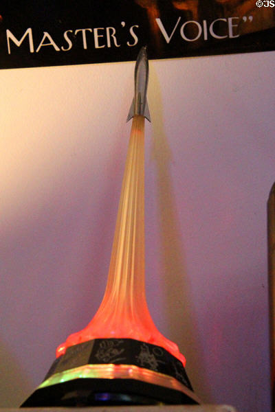 Radio shaped like rocket blasting off (1960s) at Hurdy Gurdy Museum of Vintage Radio. Howth, Ireland.