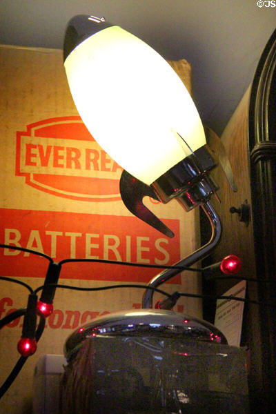 Lamp shaped like rocket at Hurdy Gurdy Museum of Vintage Radio. Howth, Ireland.