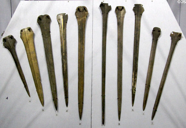 Metal rapiers (1400-900 BCE) from various Irish sites at National Museum of Ireland Archaeology. Dublin, Ireland.