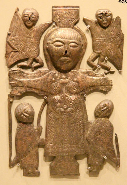 Bronze crucifixion plaque (8thC) from Roscommon at National Museum of Ireland Archaeology. Dublin, Ireland.