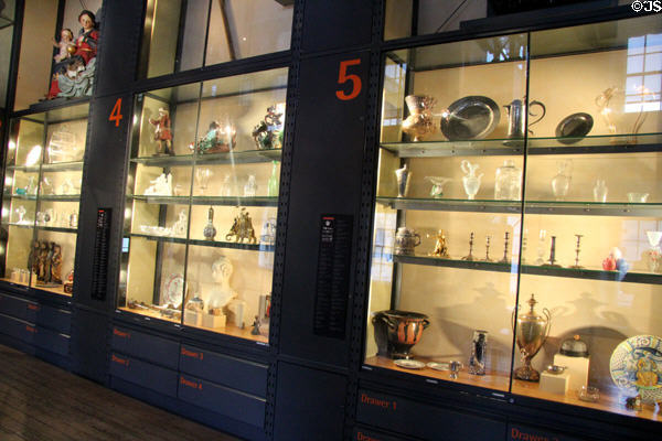 Decorative arts collection shelves at National Museum Decorative Arts & History. Dublin, Ireland.