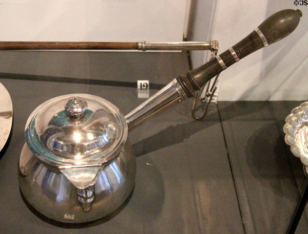 Silver saucepan & lid (c1755) by William Townsend of Dublin at National Museum Decorative Arts & History. Dublin, Ireland.