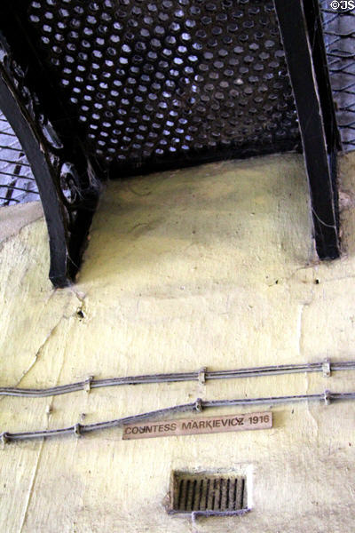 Sign marking cell of Countess Markievicz 1916 at Kilmainham Gaol. Dublin, Ireland.