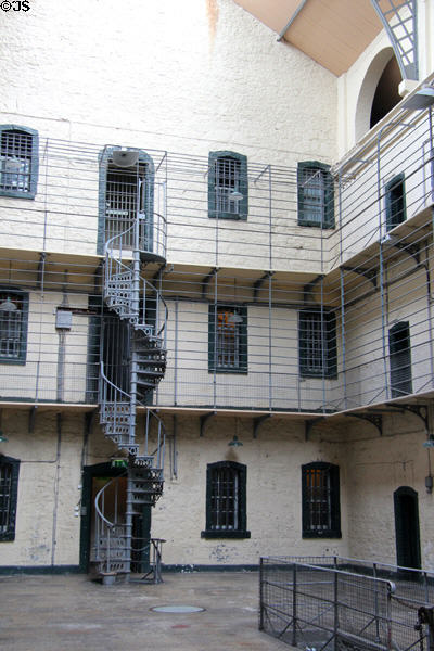 Main hall spiral staircase at Kilmainham Gaol. Dublin, Ireland.