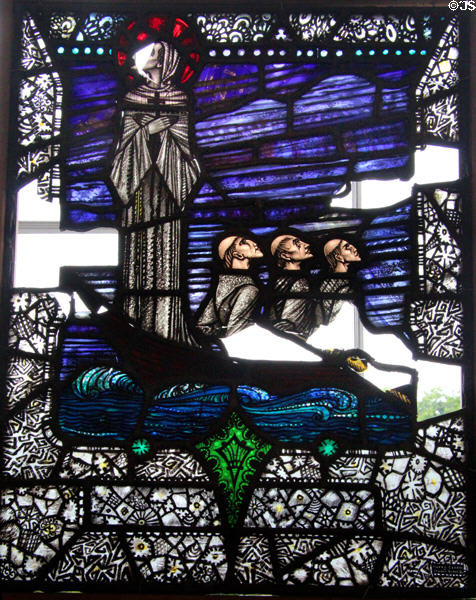 St Brendan's voyage stained glass window by Harry Clarke at Little Museum of Dublin. Dublin, Ireland.