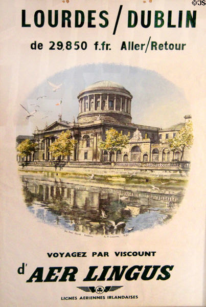Aer Lingus poster for Lourdes-Dublin flight at Little Museum of Dublin. Dublin, Ireland.