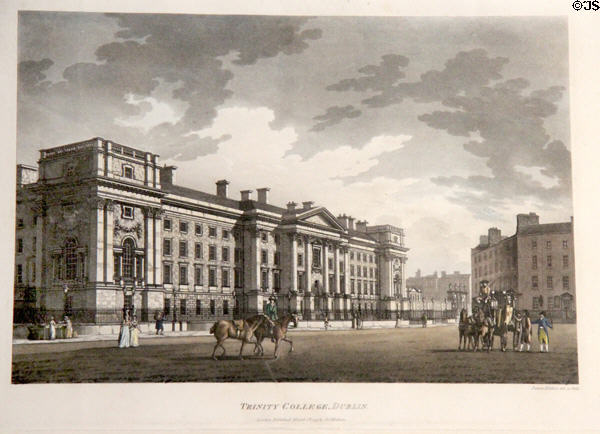 Trinity College, Dublin aquatint print (1793) by James Malton at Little Museum of Dublin. Dublin, Ireland.