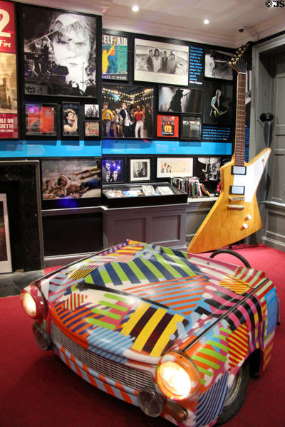 U2: Made in Dublin gallery with painted car front at Little Museum of Dublin. Dublin, Ireland.
