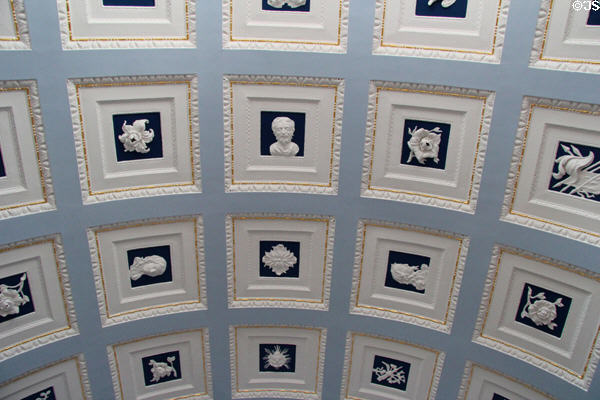 Coffered barrel-vaulted ceiling in entrance hall at Aras an Uachtarain. Dublin, Ireland.
