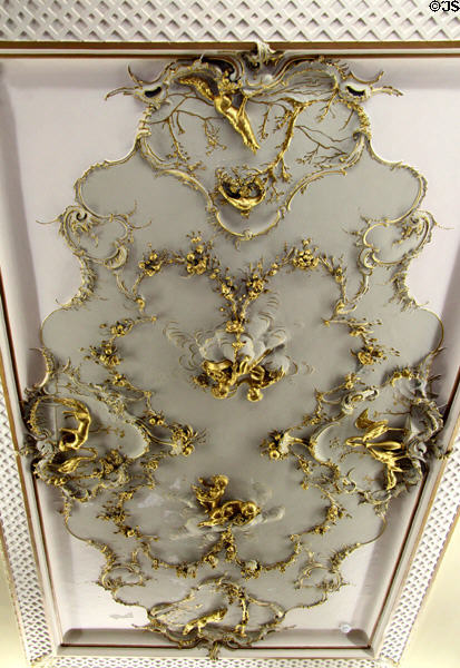 Sculpted ceiling in council of state room at Aras an Uachtarain. Dublin, Ireland.