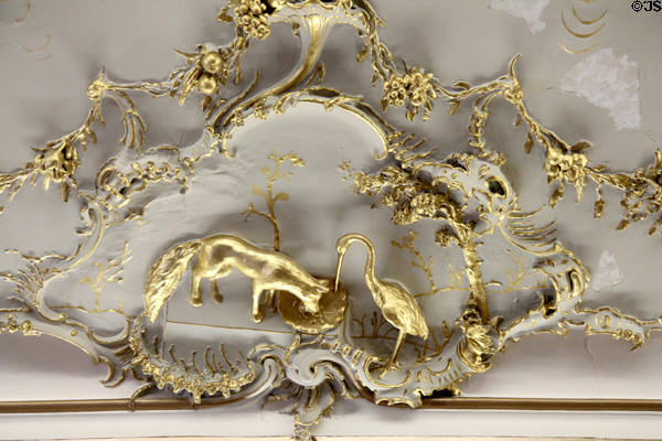 Gilded animals & boughs of sculpted ceiling in council of state room at Aras an Uachtarain. Dublin, Ireland.