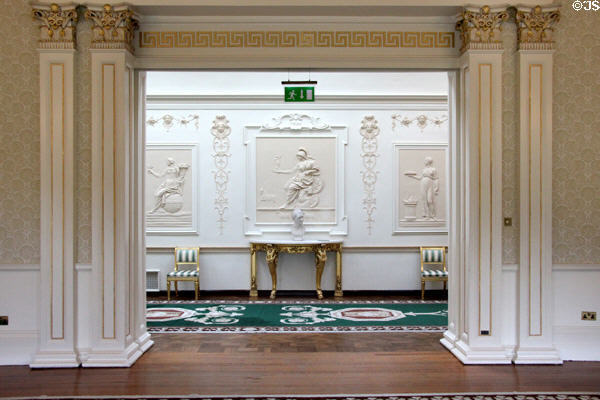 State reception room view of state corridor (aka Lafranchini corridor) at Aras an Uachtarain. Dublin, Ireland.