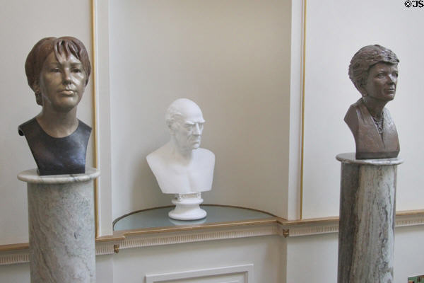 Busts of Irish Presidents in state corridor at Aras an Uachtarain. Dublin, Ireland.
