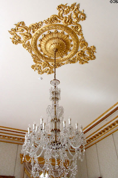 State dining room chandelier & ceiling at Aras an Uachtarain. Dublin, Ireland.