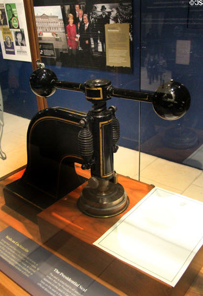 Presidential seal press at Aras an Uachtarain. Dublin, Ireland.