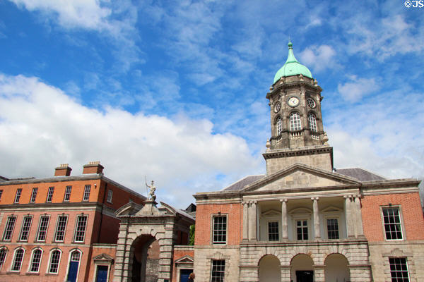 Bedford Tower & entrance gate on north edge of Upper Castle Yard at Dublin Castle. Dublin, Ireland.