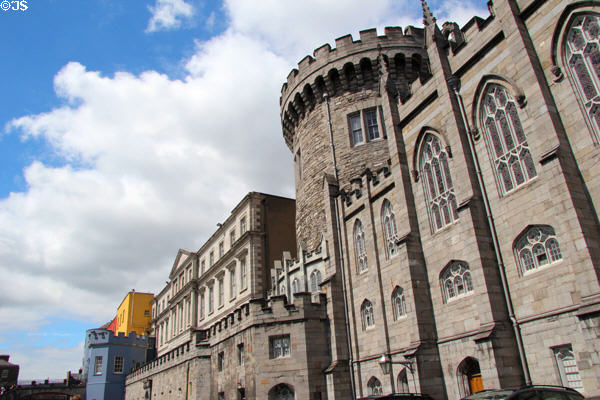 State Apartments, Record Tower & Chapel Royal seen over Dubblinn Gardens at Dublin Castle. Dublin, Ireland.