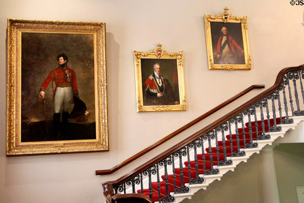 Paintings of nobles on staircase at Dublin Castle. Dublin, Ireland.