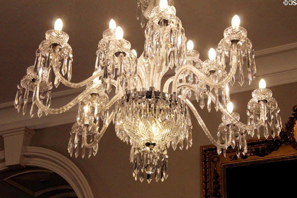 Waterford chandelier over staircase at Dublin Castle. Dublin, Ireland.