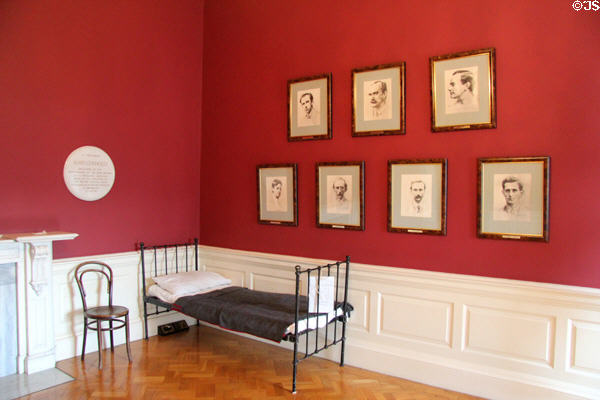 Portraits of 7 Irish leaders executed for role in 1916 Easter Rising over hospital bed of James Connolly at Dublin Castle. Dublin, Ireland.