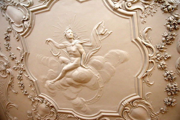 Sculpted ceiling detail in Apollo Room at Dublin Castle. Dublin, Ireland.