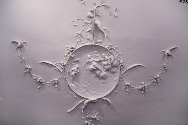 Sculpted ceiling detail in Apollo Room at Dublin Castle. Dublin, Ireland.