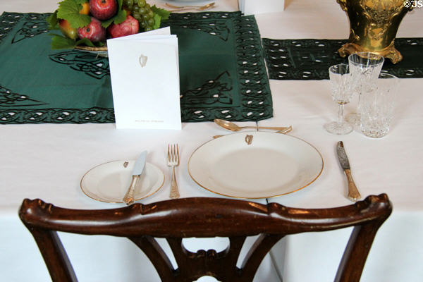 State place setting in dining room at Dublin Castle. Dublin, Ireland.