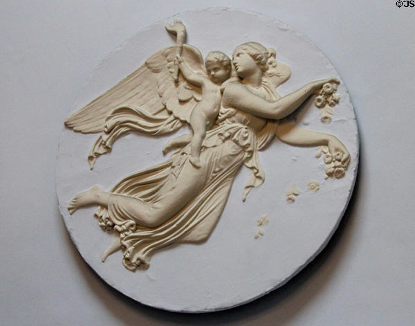 Wall disk with angel & cherub in Wedgwood Room at Dublin Castle. Dublin, Ireland.