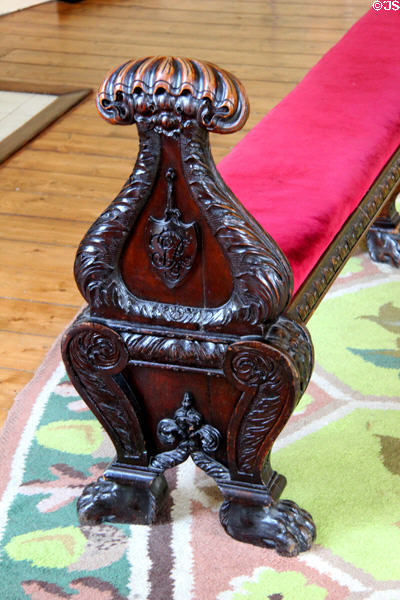 Bench on carpet in Gothic Room at Dublin Castle. Dublin, Ireland.